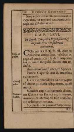 Cap. LXVI. De Repub. Composita, Regno scilicet [et] Imperio: Item Confoederatis civitatibus.