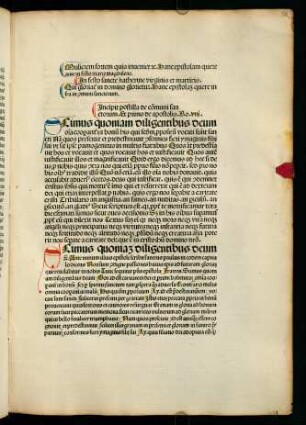 Incipit postilla de communi sanctorum. Et primo de apostolis. Ro. vni. - Sequitur alia epistolas in anniuersario defunctorum. II. Mach. XII.