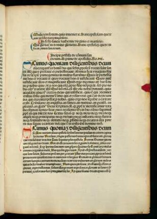Incipit postilla de communi sanctorum. Et primo de apostolis. Ro. vni. - Sequitur alia epistolas in anniuersario defunctorum. II. Mach. XII.