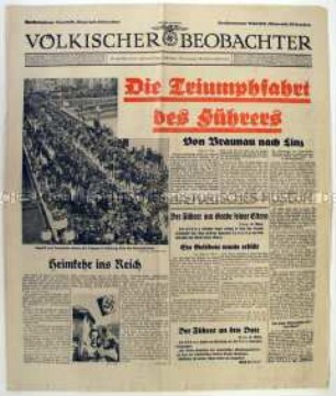 Sonderausgabe der Tageszeitung der NSDAP "Völkischer Beobachter" zur Volksabstimmung über den Anschluss Österreichs