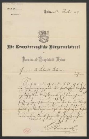 Brief an B. Schott's Söhne : 11.07.1878