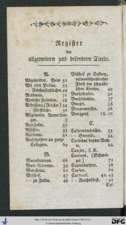 Register der allgemeinen und besondern Titeln.