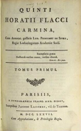 Carmina, 1 (1777)