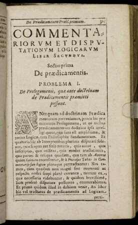 Sectio Prima. De prædicamentis.