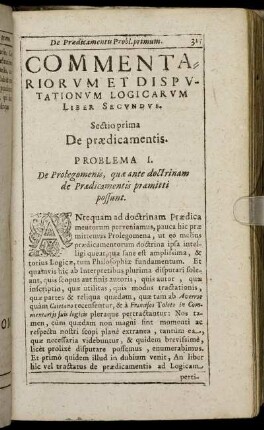 Sectio Prima. De prædicamentis.
