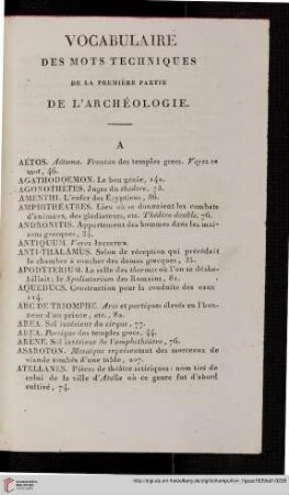 Vocabulaire des monts techniques de la première partie de l'archéologie