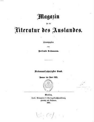 Magazin für die Literatur des Auslandes. 67/68. 1865