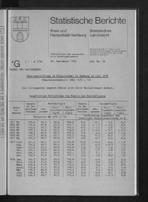 Umsatzentwicklung im Einzelhandel in Hamburg im Juli 1978 : Lfd. Nr. 53