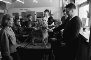 Vorführung des Löwenbabies "Pascha" aus dem Karlsruher Zoo in der amerikanischen Volksschule "Elementary-School".