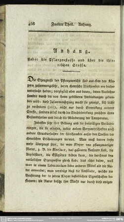 Anhang. Ueber die Pflanzenstoffe und über die thierischen Stoffe