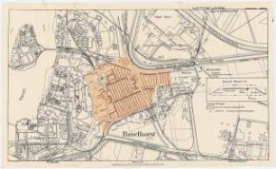 Siedlung der Reichsforschungsgesellschaft, Berlin-Haselhorst: Lageplan der Siedlung, auf einen amtlichen Lageplan aufgeklebt, 1:2000