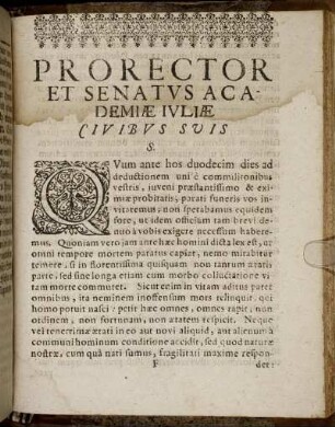 Prorector Et Senatus Academiæ Iuliæ Civibus Suis.
