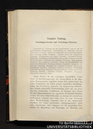 Neunter Vortrag. Vererbungs-Gesetze und Vererbungs-Theorien.