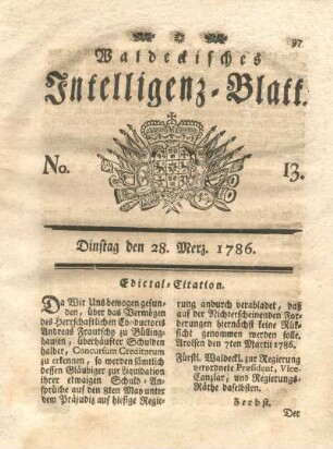 No. 13, Dinstag den 28. Merz 1786