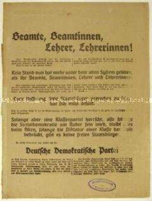 Aufruf des Vereins der Deutschen Demokratischen Partei zur Wahl der Nationalversammlung und der sächsischen Volkskammer 1919