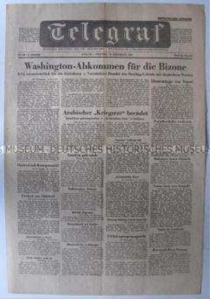 (West)-Berliner Tageszeitung "Telegraf" zum Abkommen über die "Bizone"