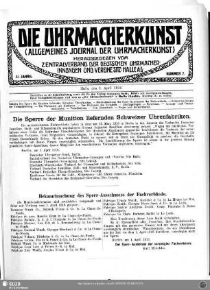 Die Sperre der Munition liefernden Schweizer Uhrenfabriken