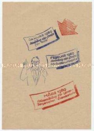 Illustriertes Propagandaflugblatt für die Wirtschafts- und Sozialpolitik der DDR