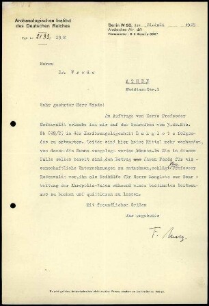 F. Matz an W. Wrede