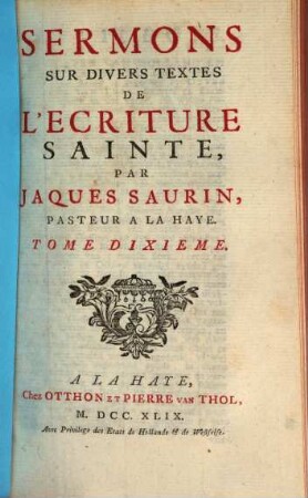 Sermons sur divers textes de l'Ecriture sainte, 10