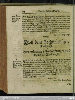 XVII. Von dem hochwürdigen Abendmahl