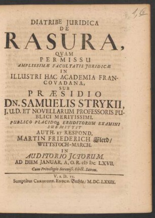 Diatribe Iuridica De Rasura