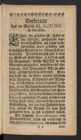 Vorbericht des in GOtt sel. Autoris an den Leser