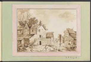 Ansicht zerstörter Gebäude : Band 2: Seite 18: [Ansicht zerstörter Gebäude] / J. A. Lamprecht. - [S.l.]. - 1 Blatt ; Handzeichnung, koloriert, 17 x 23 cm