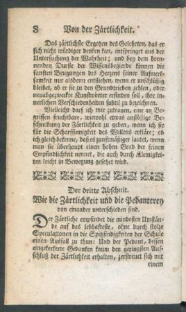 Der dritte Abschnit. Wie die Zärtlichkeit und die Pedanterey von einander unterschieden sind