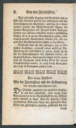 Der dritte Abschnit. Wie die Zärtlichkeit und die Pedanterey von einander unterschieden sind