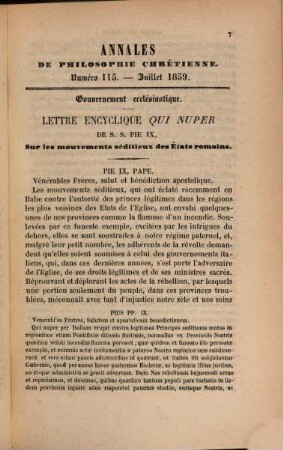 Annales de philosophie chrétienne. 59 = Sér. 4, A. 30 = T. 20. 1859