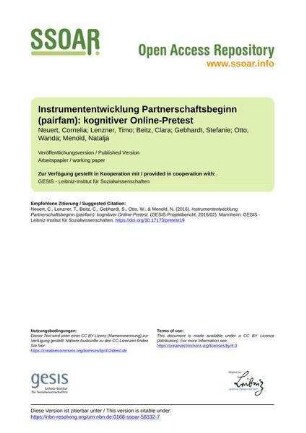 Instrumententwicklung Partnerschaftsbeginn (pairfam): kognitiver Online-Pretest