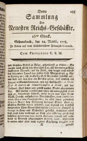 16tes Stuck. Schwabach, den 24. Martii, 1758.