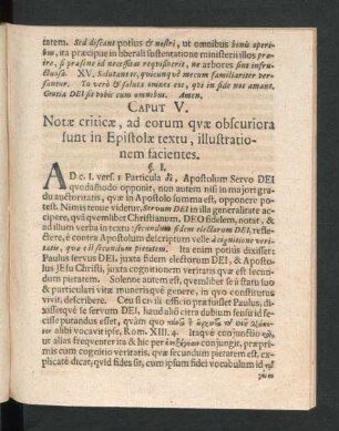 Caput V. Notae criticae, ad eorum quae obscuriora sunt in Epistolae textu, illustrationem facientes.