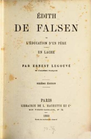 Édith de Falsén : L'éducation d'un père. Un lâche