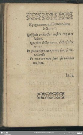 Epigramma ad Benevolum lectorem