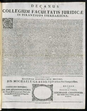 Decanus Et Collegium Facultatis Juridicae In Perantiqua Eberhardina, L. S.