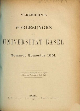 Verzeichnis der Vorlesungen. 1891. SS.