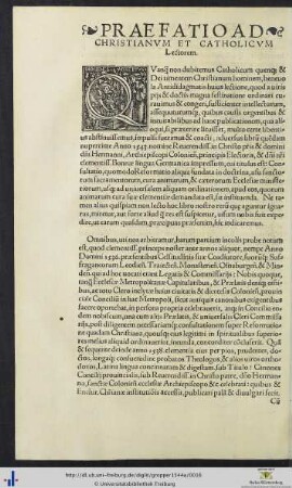 Praefatio Ad Christianum Et Catholicum Lectorem