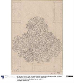 Köln, Frauenrosenhof der Deutschen Kunstausstellung, Vorentwurf für die Stoffdekoration der Giebelwand in der Halle