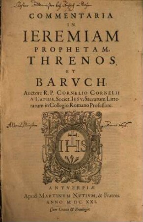 Commentarii in Jeremiam Proph. Threnos et Baruch