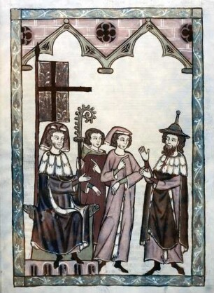 Manessische Liederhandschrift oder Große Heidelberger Liederhandschrift — Süßkind der Jude von Trimberg vor einem Bischof, Folio 355recto
