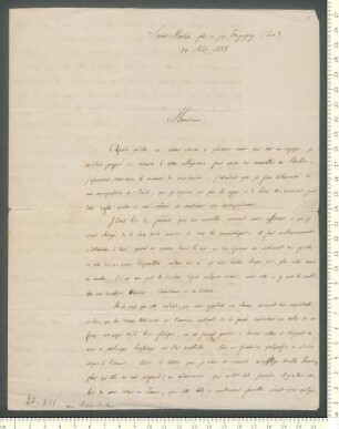 Brief von V. de Saint-André und Adelbert Hans von Chamisso an Hippolyte de Chamisso