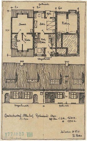 Fischer, Theodor; Reutlingen-Gmindersdorf; Arbeiterkolonie: Altenhof - Grundriss, Ansicht