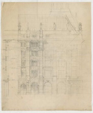 Thiersch, Friedrich von; Dresden (Sachsen); Rathaus - Hauptfassade (Teilansicht, Schnitt)