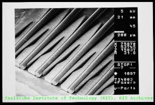 Rasterelektronenmikroskop (REM)-Aufnahme einer Mikrosteckerleiste des Instituts für Mikrostrukturtechnik (IMT)