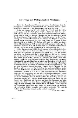 Zur Frage der Pädagogischen Akademien