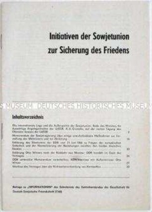 Sonderdruck des Zentralvorstandes der Gesellschaft für Deutsch-Sowjetische Freundschaft u.a. zur Außenpolitik der Sowjetunion