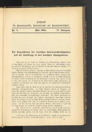 Die Konzessionen der deutschen Kolonial-Gesellschaften und die Landfrage in den deutschen Schutzgebieten.