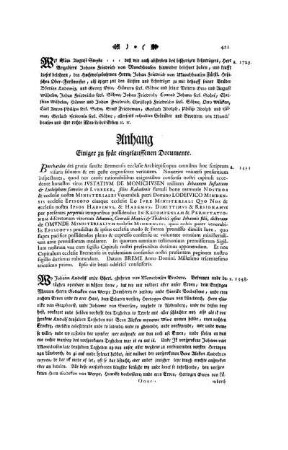 Anhang Einiger zu spät eingelauffenen Documente.